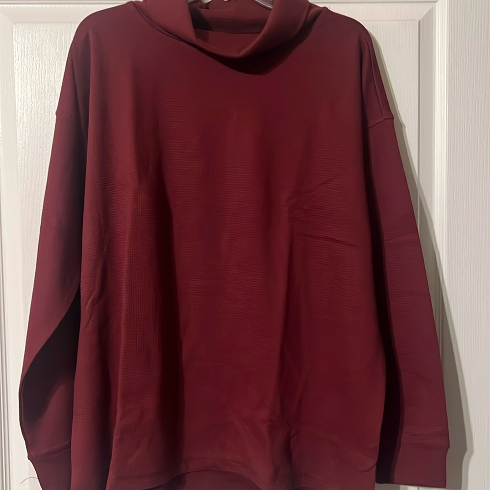 Lands End Waffle knit top. Funnel neck. Size XXL
Burgundy.  NEW